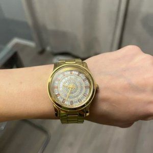 Michael Kors Gold Watch With Orange and White Crystal Face